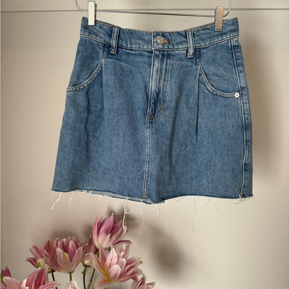 NWOT Free People Pleated Denim Blue Mini Skirt Size:26